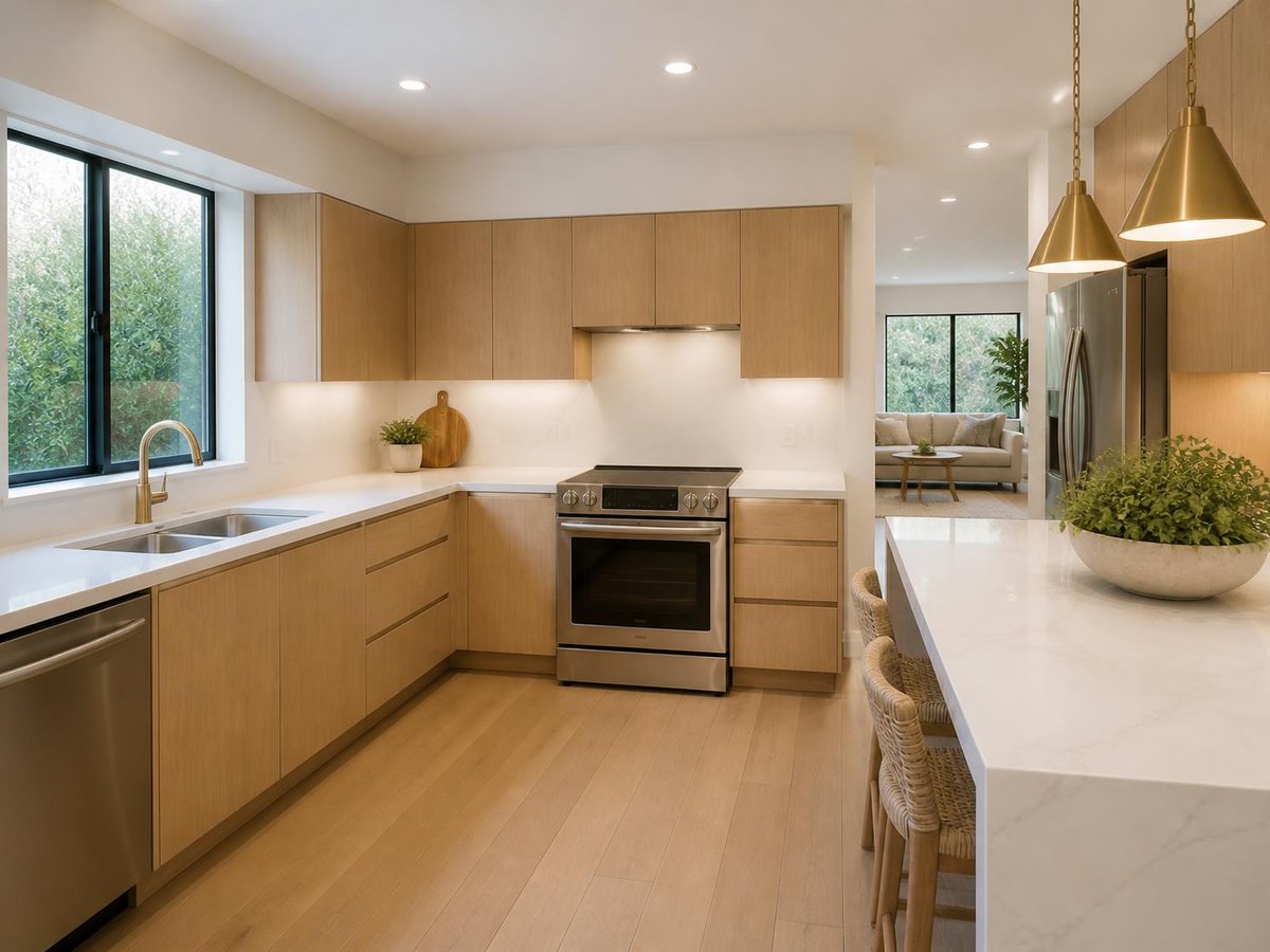 Weston kitchen, open to the family room, after