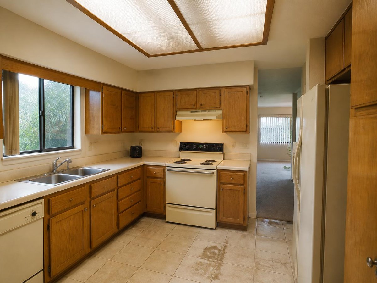 Weston kitchen, open to the family room, before