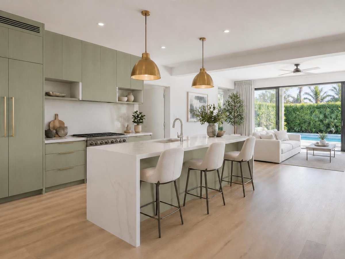 Kitchen with sage green cabinets