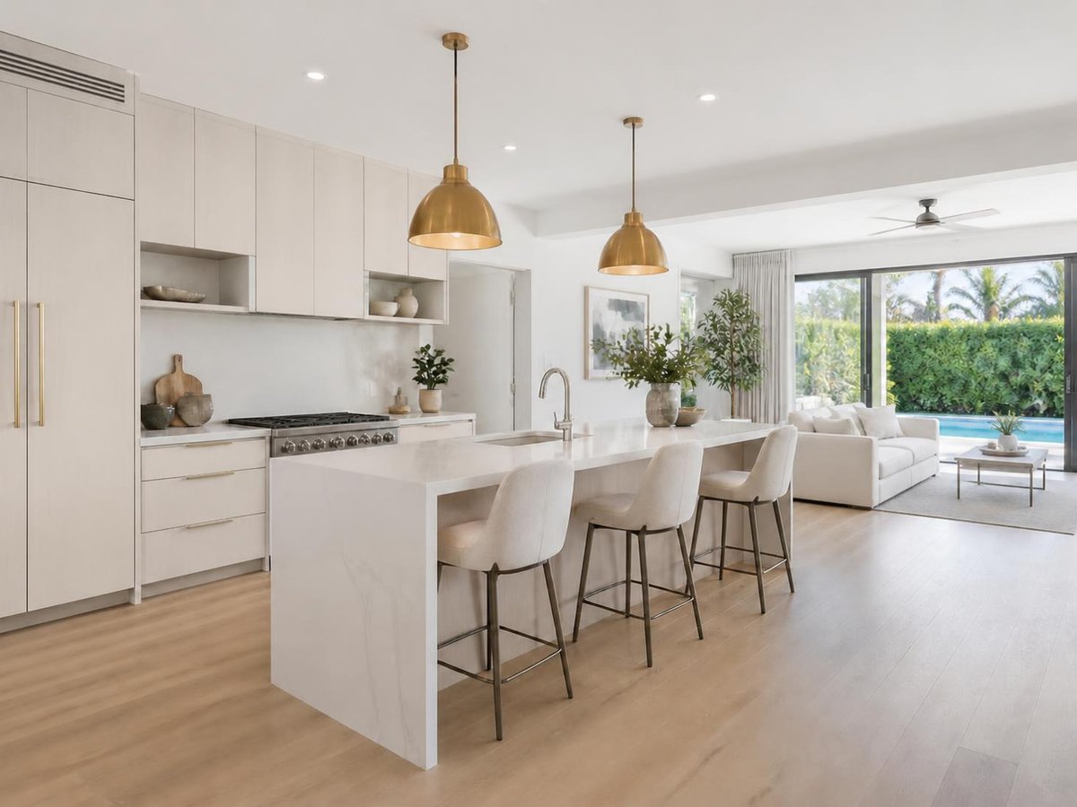 Kitchen with warm white cabinets